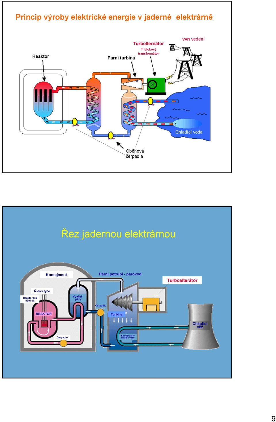 elektrárnou Kontejment Parní potrubí - parovod Turboalterátor Reaktorová nádoba Řídící