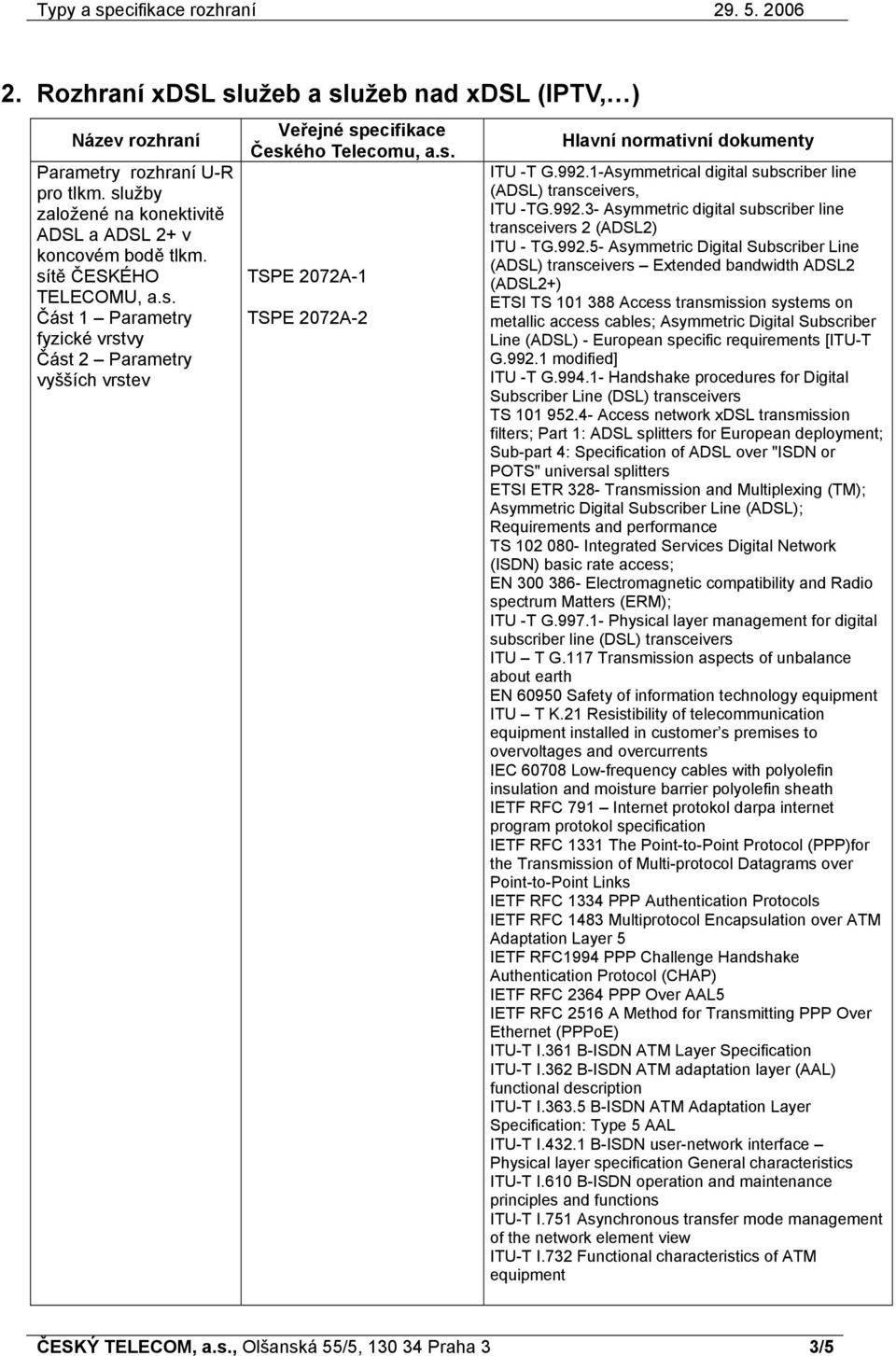 992.5- Asymmetric Digital Subscriber Line (ADSL) transceivers Extended bandwidth ADSL2 (ADSL2+) ETSI TS 101 388 Access transmission systems on metallic access cables; Asymmetric Digital Subscriber