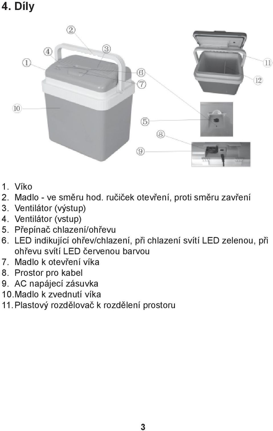 LED indikující ohřev/chlazení, při chlazení svítí LED zelenou, při ohřevu svítí LED červenou