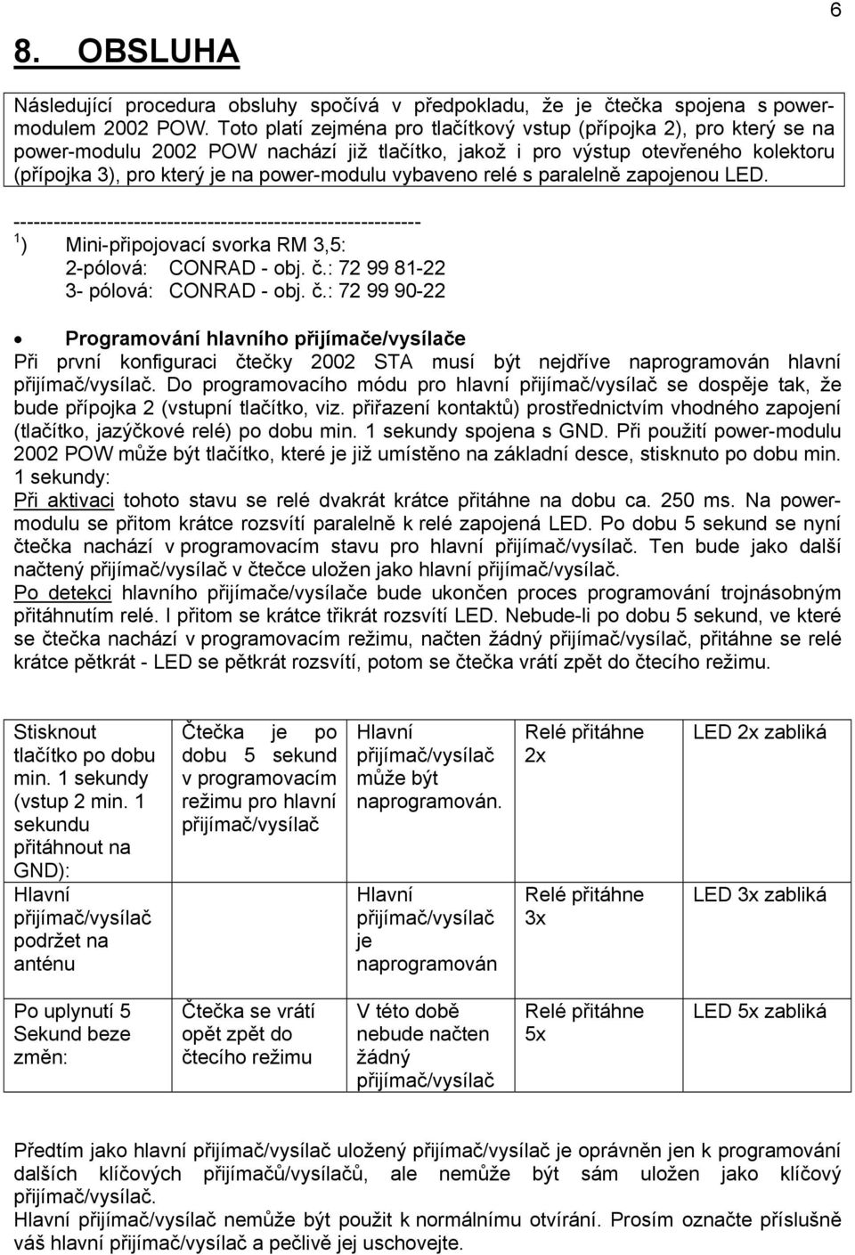 vybaveno relé s paralelně zapojenou LED. 1 ) Mini-připojovací svorka RM 3,5: 2-pólová: CONRAD - obj. č.