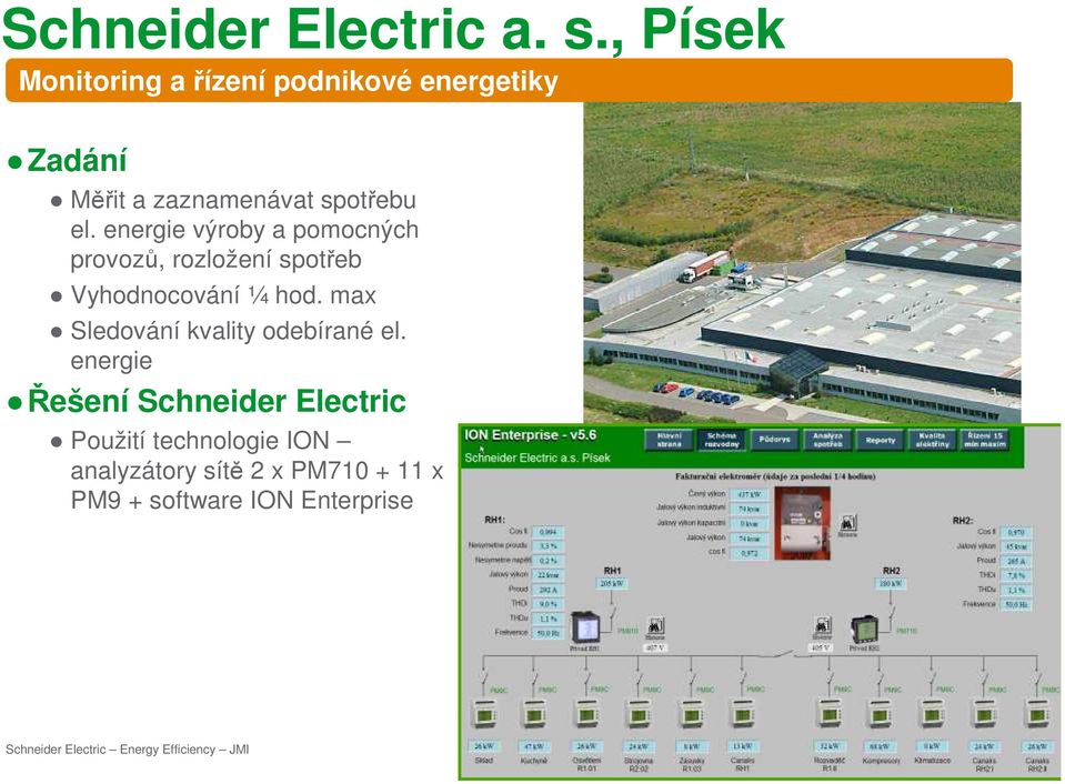 el. energie výroby a pomocných provozů, rozložení spotřeb Vyhodnocování ¼ hod.