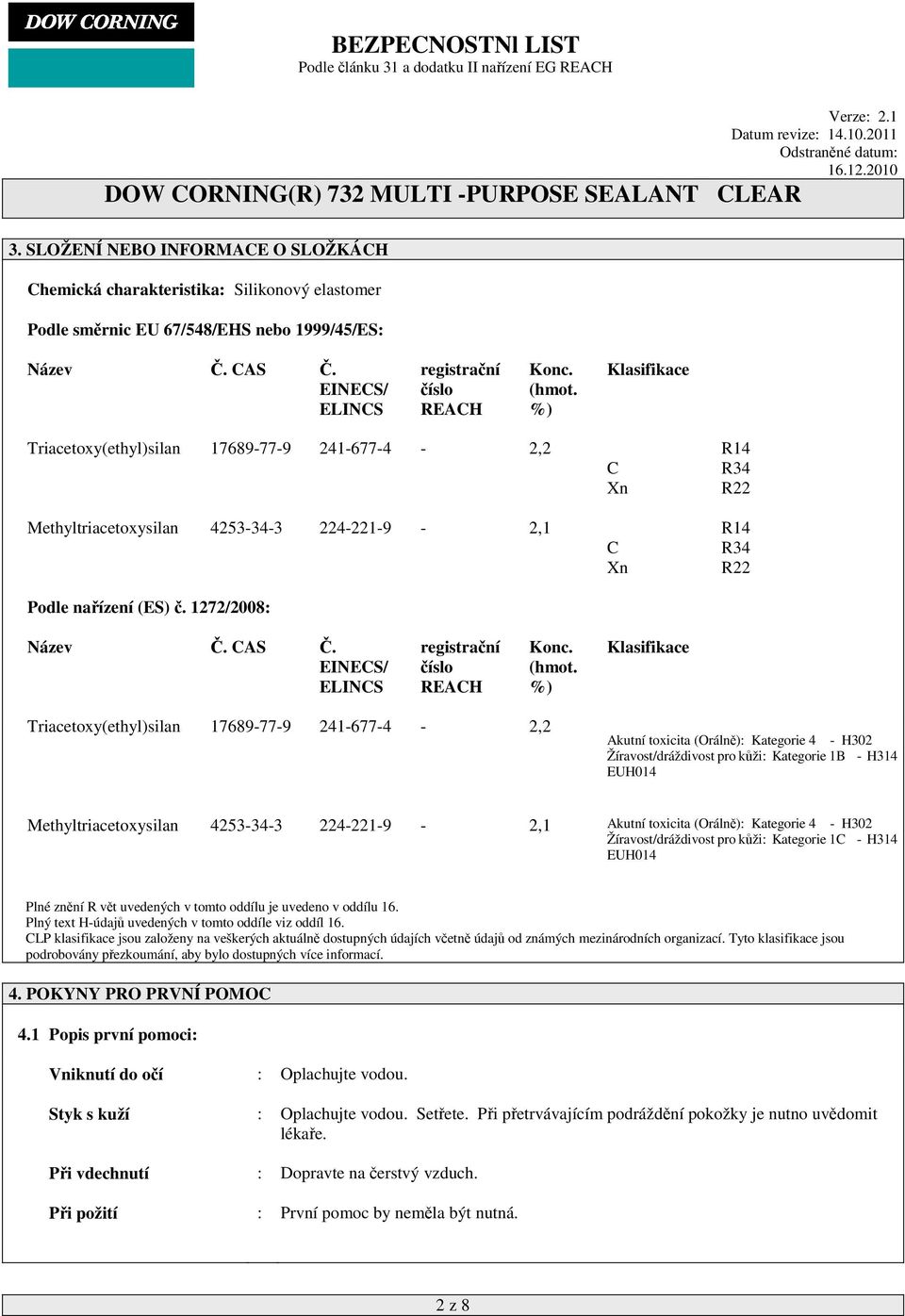 EINECS/ ELINCS registrační číslo REACH Konc. (hmot.
