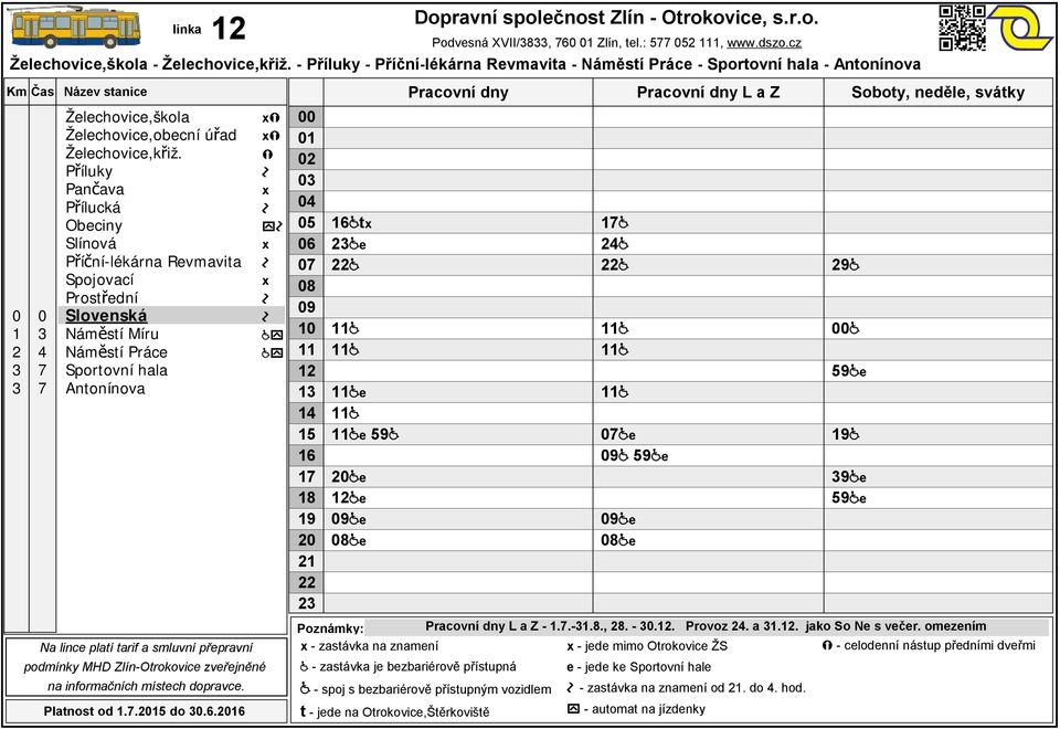 zastávka je bezbariérově přístupná - spoj s bezbariérově přístupným vozidlem Podvesná XVII/,