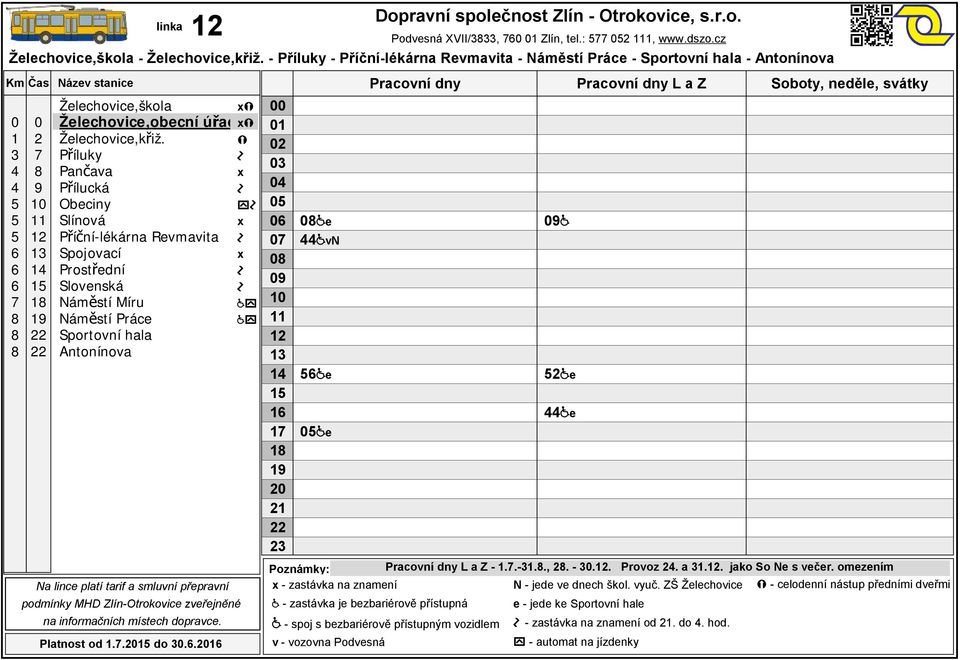 ZŠ Želechovice - celodenní nástup předními dveřmi - zastávka je bezbariérově přístupná - spoj s