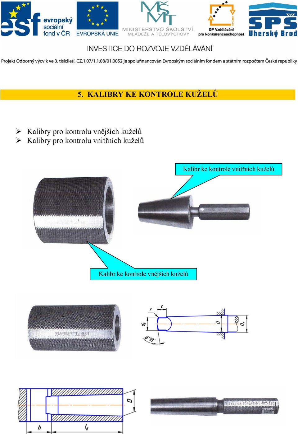 kontrolu vnitřních kuželů Kalibr ke