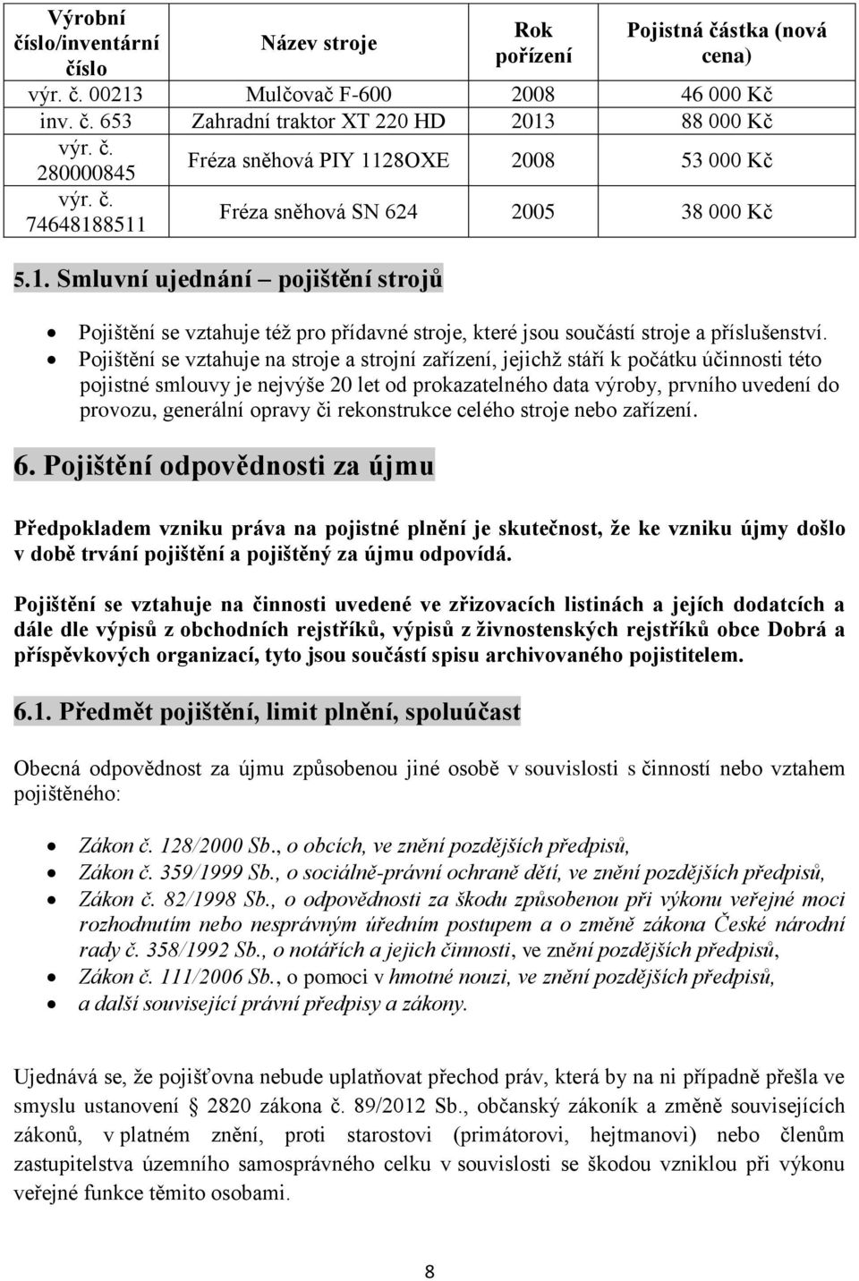 Pojištění se vztahuje na stroje a strojní zařízení, jejichž stáří k počátku účinnosti této pojistné smlouvy je nejvýše 20 let od prokazatelného data výroby, prvního uvedení do provozu, generální