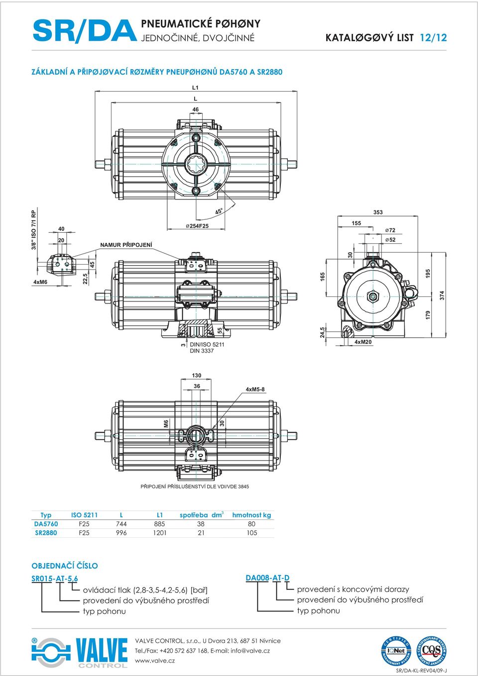 5211 L L1 spotreba dm hmotnost kg DA5760 F25 744 885 8 80 SR2880 F25 996 1201 21 105 OBJEDNACÍ CÍSLO SR015-AT-5,6 ovládací tlak (2,8-,5-4,2-5,6)