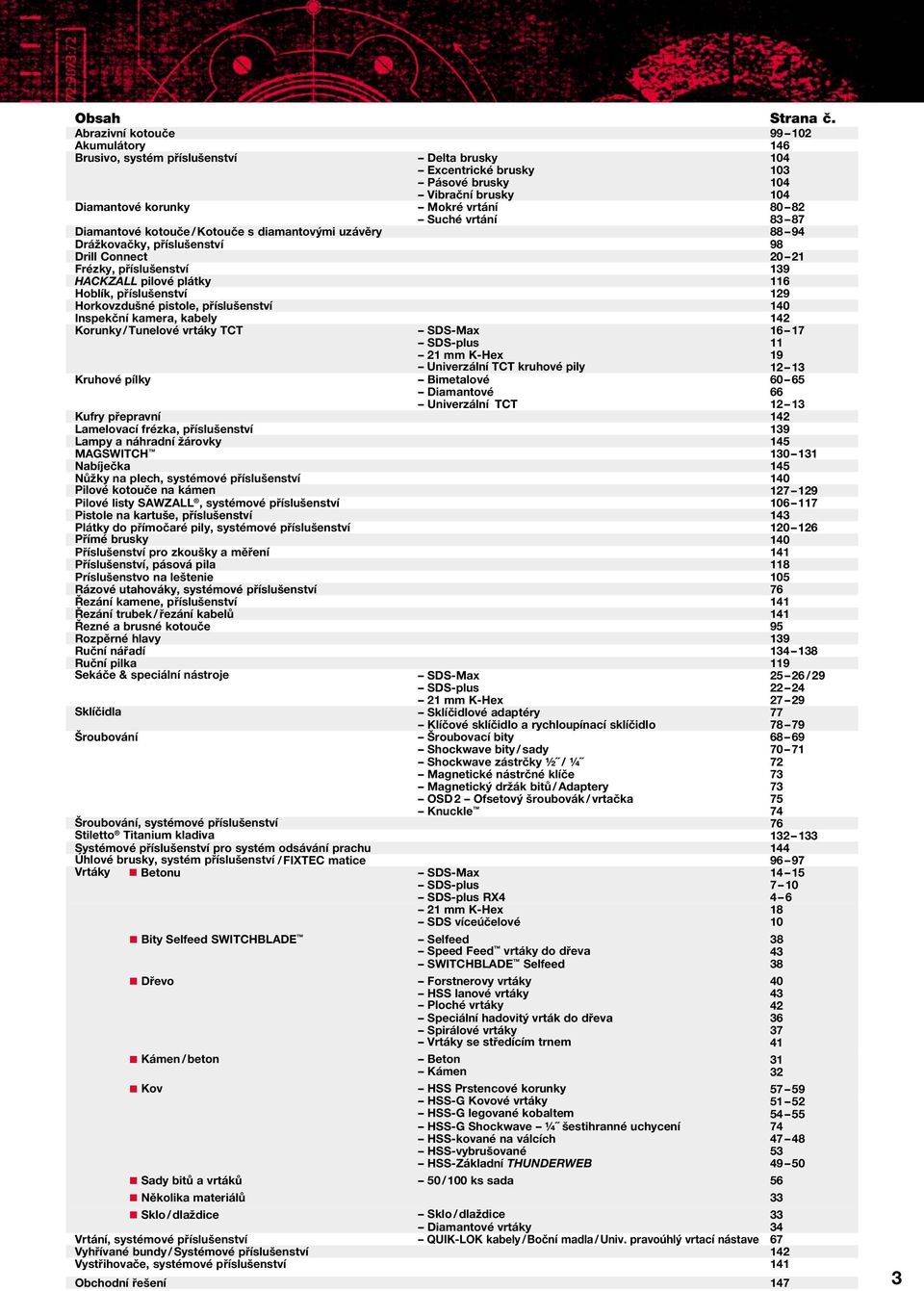 87 Diamantové kotouče / Kotouče s diamantovými uzávěry 88 94 Drážkovačky, příslušenství 98 Drill Connect 20 21 Frézky, příslušenství 139 HCKZLL pilové plátky 116 Hoblík, příslušenství 129