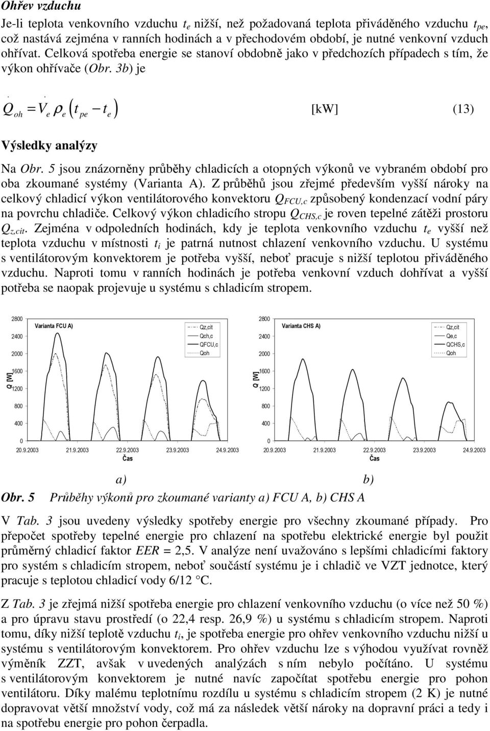 5 jsou znázorněny průběhy chladicích a otopných výkonů ve vybraném období pro oba zkoumané systémy (Varianta A).