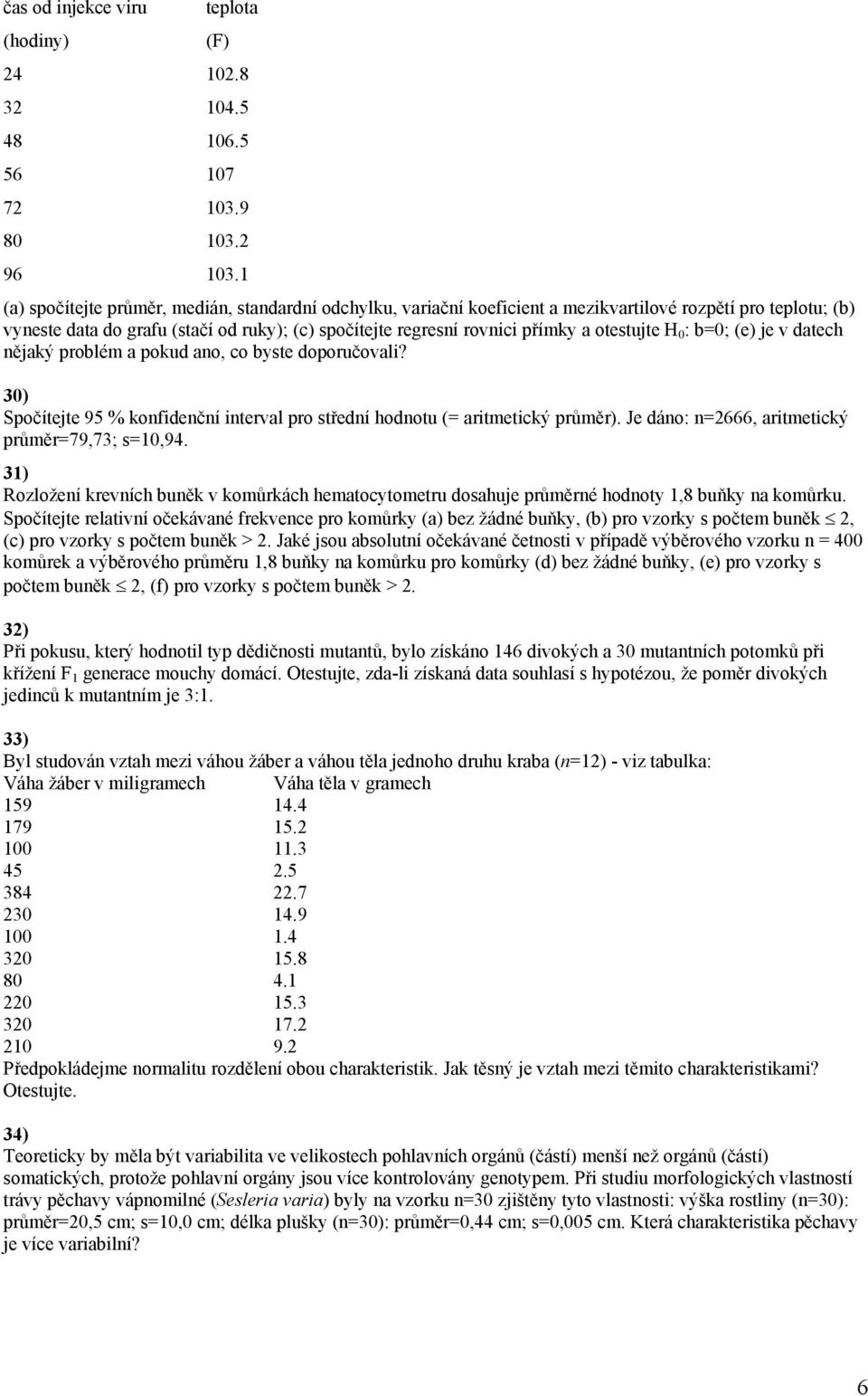 otestujte H 0 : b=0; (e) je v datech nějaký problém a pokud ano, co byste doporučovali? 30) Spočítejte 95 % konfidenční interval pro střední hodnotu (= aritmetický průměr).