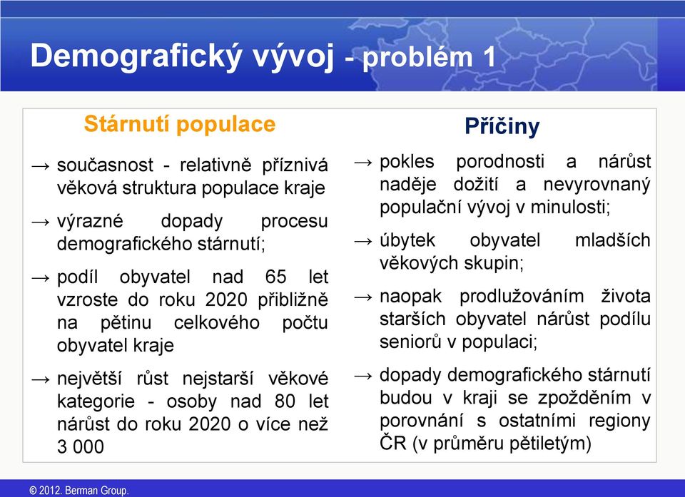 2020 o více než 3 000 Příčiny pokles porodnosti a nárůst naděje dožití a nevyrovnaný populační vývoj v minulosti; úbytek obyvatel mladších věkových skupin; naopak