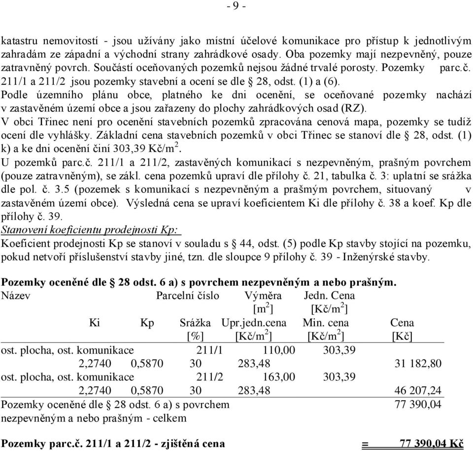 Podle územního plánu obce, platného ke dni ocenění, se oceňované pozemky nachází v zastavěném území obce a jsou zařazeny do plochy zahrádkových osad (RZ).