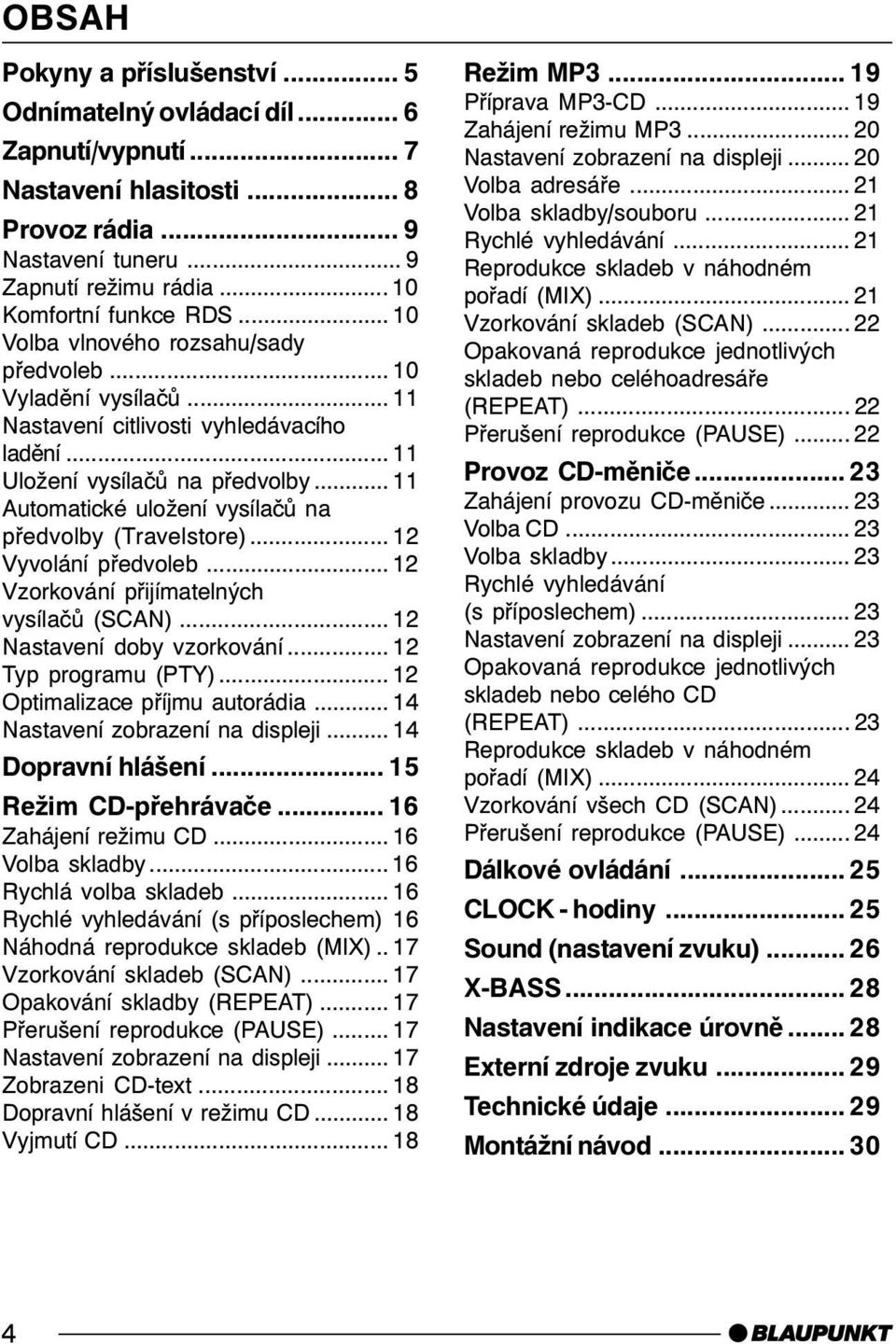 .. 11 Automatické uložení vysílačů na předvolby (Travelstore)... 12 Vyvolání předvoleb... 12 Vzorkování přijímatelných vysílačů (SCAN)... 12 Nastavení doby vzorkování... 12 Typ programu (PTY).