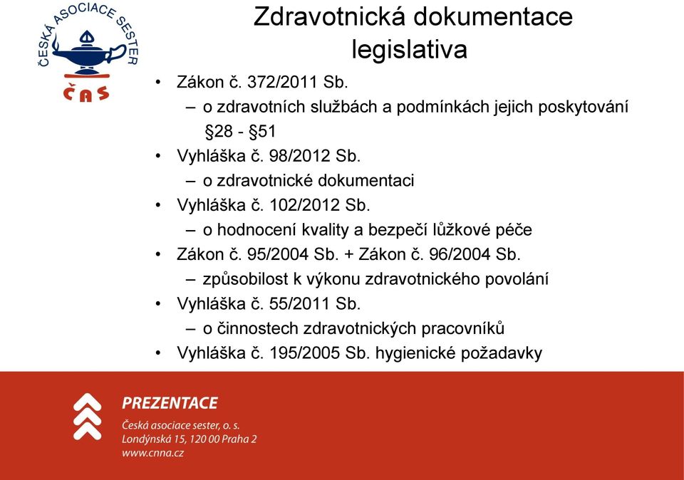 98/2012 Sb. o zdravotnické dokumentaci Vyhláška č. 102/2012 Sb.