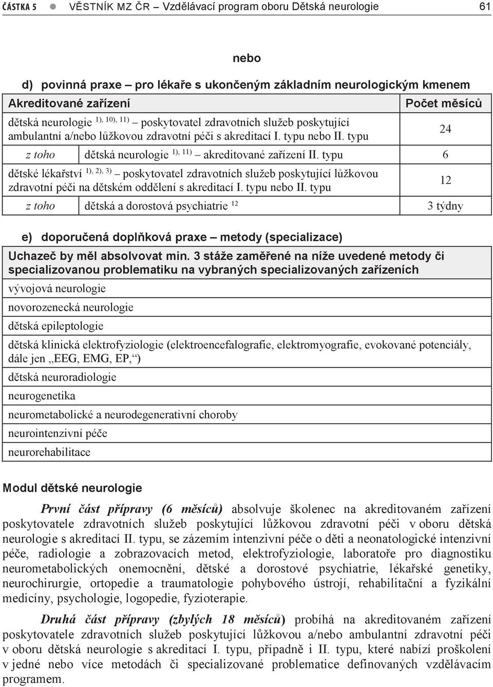 typu 6 dětské lékařství 1), 2), 3) poskytovatel zdravotních služeb poskytující lůžkovou zdravotní péči na dětském oddělení s akreditací I. typu nebo II.