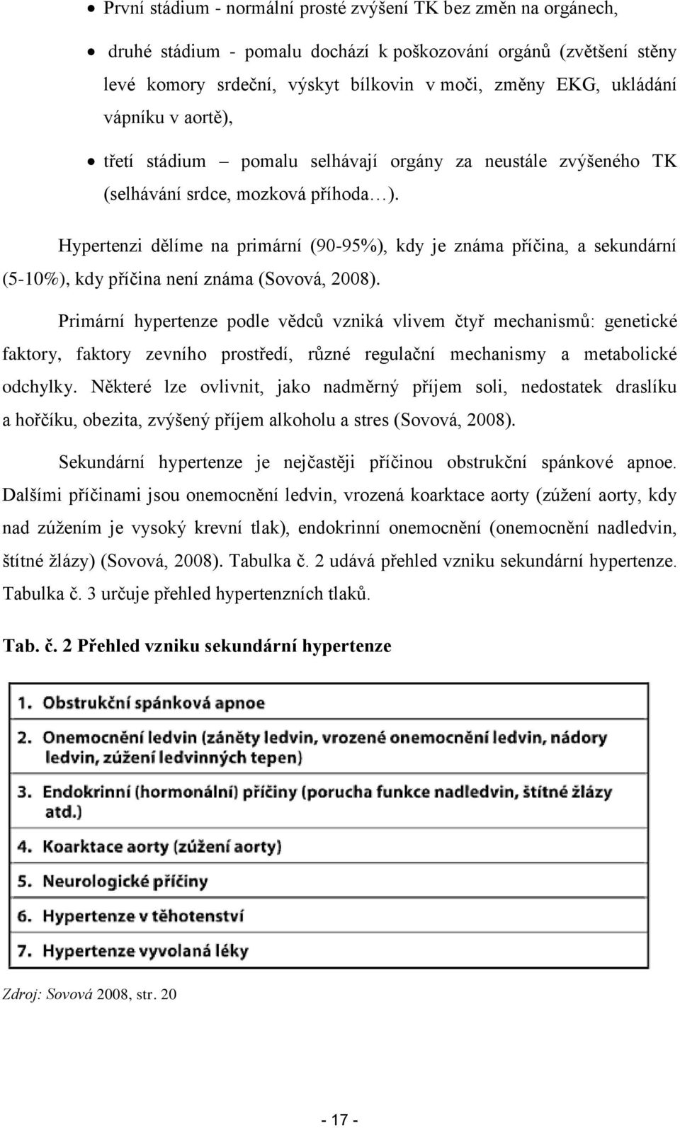 Hypertenzi dělíme na primární (90-95%), kdy je známa příčina, a sekundární (5-10%), kdy příčina není známa (Sovová, 2008).