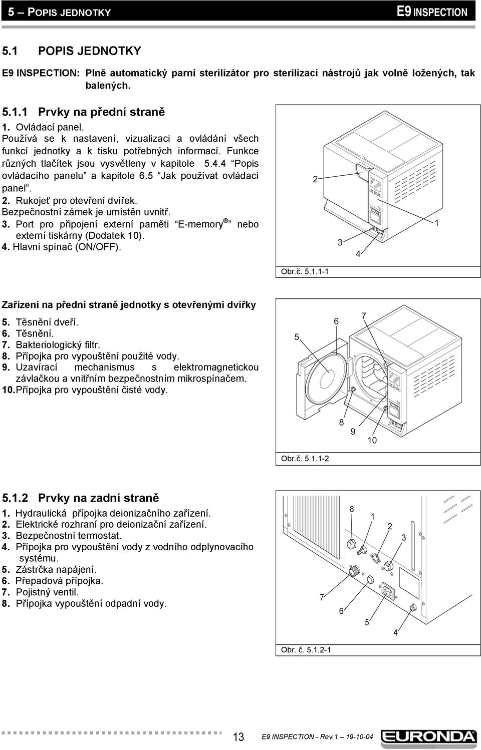 4 Popis ovládacího panelu a kapitole 6.5 Jak používat ovládací panel. 2. Rukojeť pro otevření dvířek. Bezpečnostní zámek je umístěn uvnitř. 3.