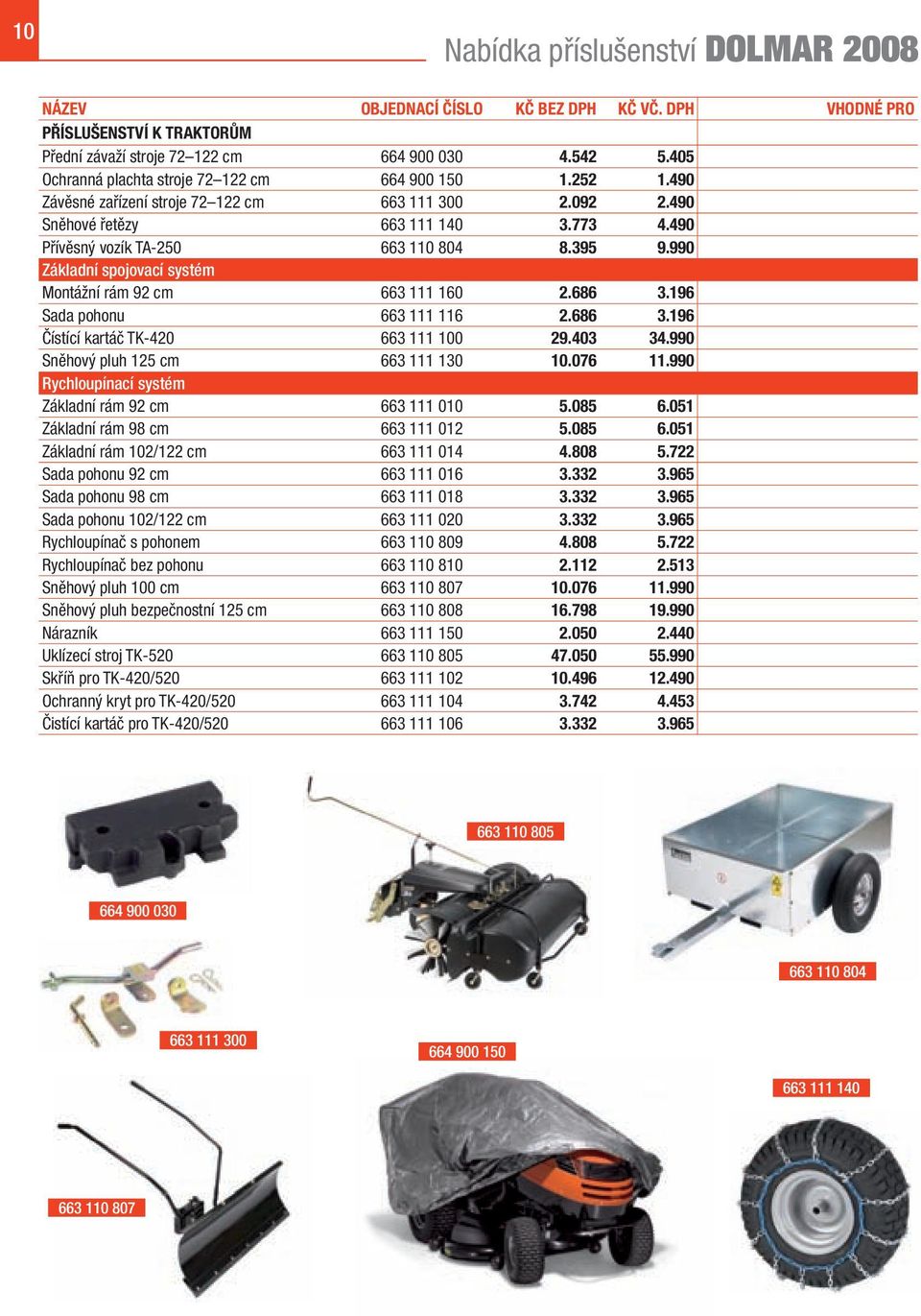 395 9.990 Základní spojovací systém Montážní rám 92 cm 663 111 160 2.686 3.196 Sada pohonu 663 111 116 2.686 3.196 Čístící kartáč TK-420 663 111 100 29.403 34.990 Sněhový pluh 125 cm 663 111 130 10.