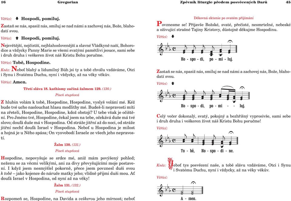 Tobì, Hospodine. Knìz: Nebo blahý a lidumilný Bùh jsi ty a tobì chválu vzdáváme, Otci i Synu i Svatému Duchu, nyní i vdycky, a na vìky vìkùv. Amen. Tøetí sláva 18. kathismy zaèíná almem 129. (130.