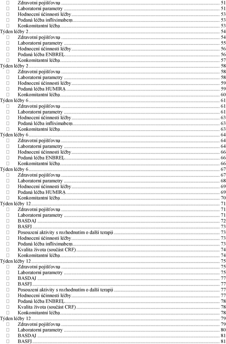 .. 58 Hodnocení účinnosti léčby... 59 aná léčba HUMIRA... 59 Konkomitantní léčba... 60 Týden léčby 6... 61 Zdravotni pojišťovna... 61 Laboratorní parametry... 61 Hodnocení účinnosti léčby.