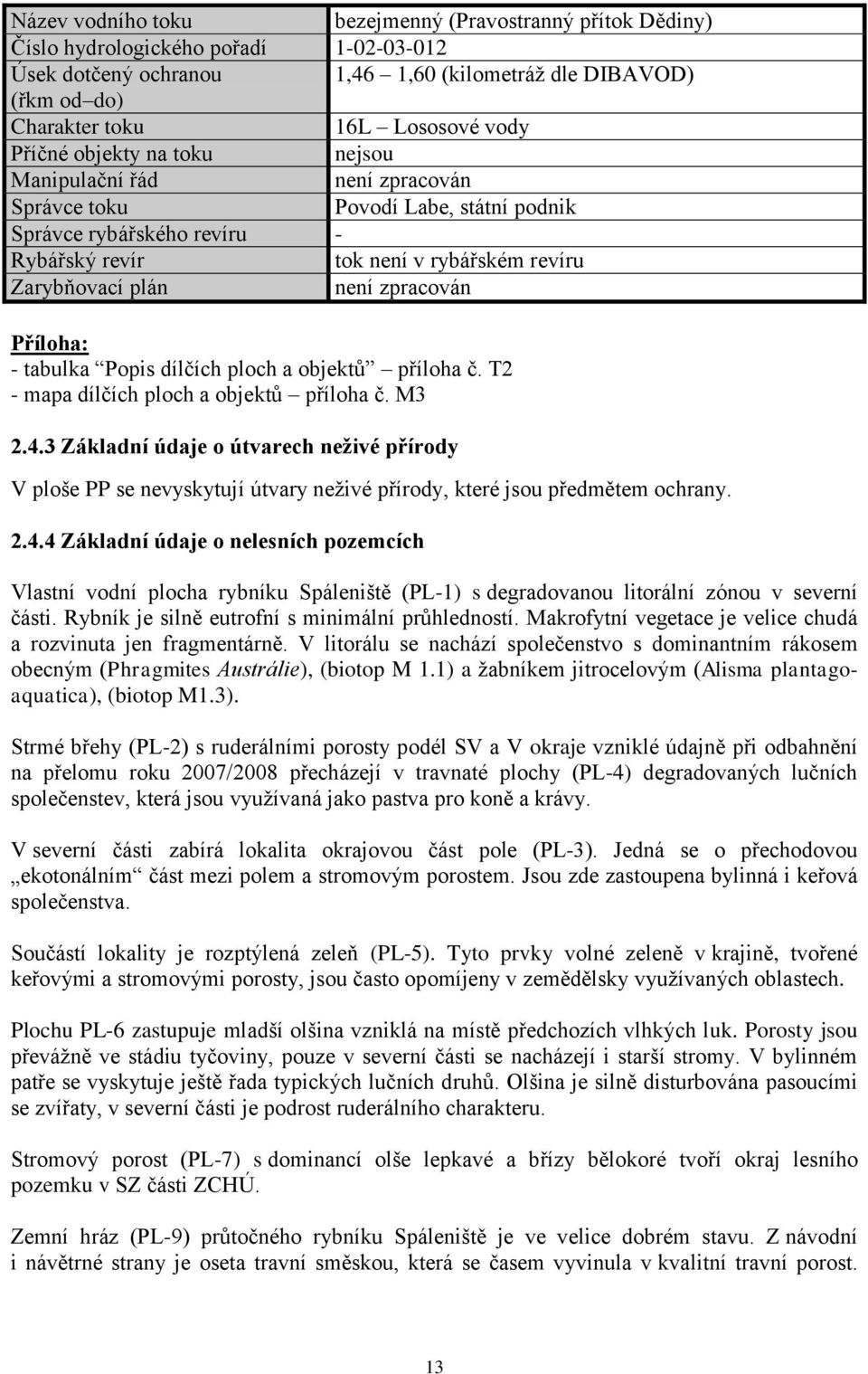 zpracován Příloha: - tabulka Popis dílčích ploch a objektů příloha č. T2 - mapa dílčích ploch a objektů příloha č. M3 2.4.