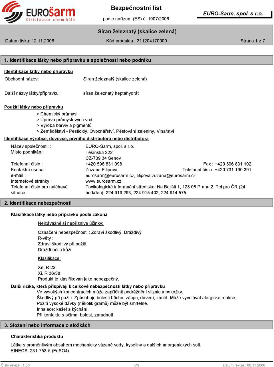 Chemický průmysl > Úprava průmyslových vod > Výroba barviv a pigmentů > Zemědělství - Pesticidy.