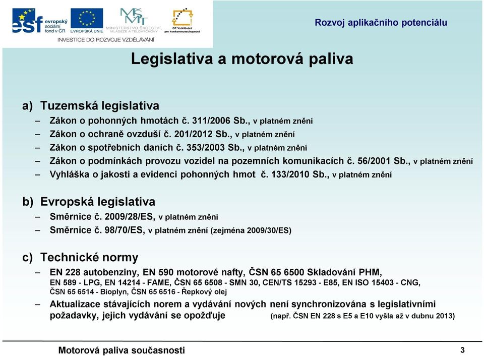 , v platném znění b) Evropská legislativa Směrnice č. 2009/28/ES, v platném znění Směrnice č.