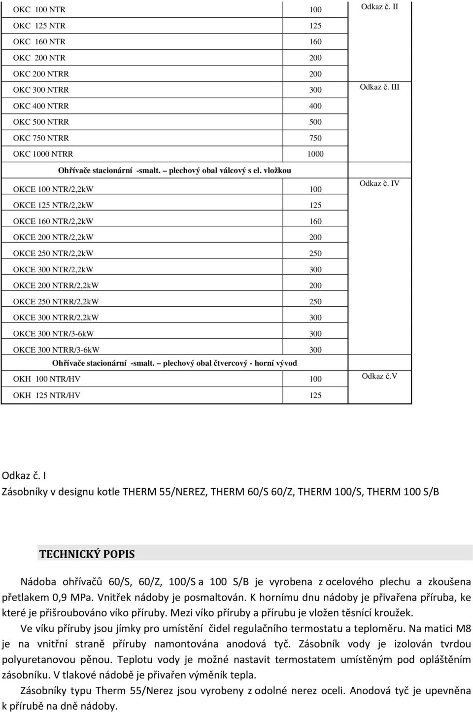 IV OKCE 125 NTR/2,2kW 125 OKCE 160 NTR/2,2kW 160 OKCE 200 NTR/2,2kW 200 OKCE 250 NTR/2,2kW 250 OKCE 300 NTR/2,2kW 300 OKCE 200 NTRR/2,2kW 200 OKCE 250 NTRR/2,2kW 250 OKCE 300 NTRR/2,2kW 300 OKCE 300