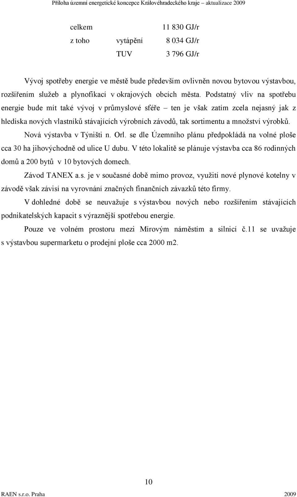 výrobků. Nová výstavba v Týništi n. Orl. se dle Územního plánu předpokládá na volné ploše cca 30 ha jihovýchodně od ulice U dubu.
