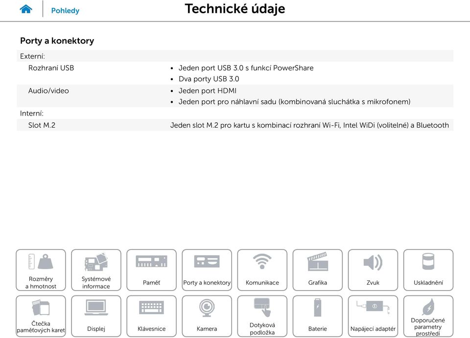 0 Jeden port HDMI Jeden port pro náhlavní sadu (kombinovaná sluchátka