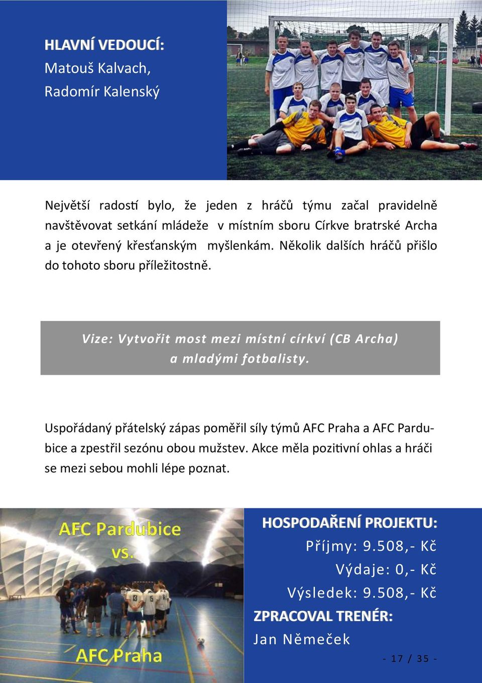 Vize: Vytvořit most mezi místní církví (CB Archa) a mladými fotbalisty.