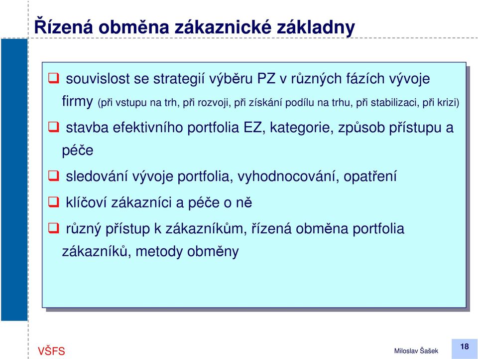 při krizi) krizi) stavba efektivního portfolia EZ, EZ, kategorie, způsob přístupu a péče sledování vývoje portfolia,