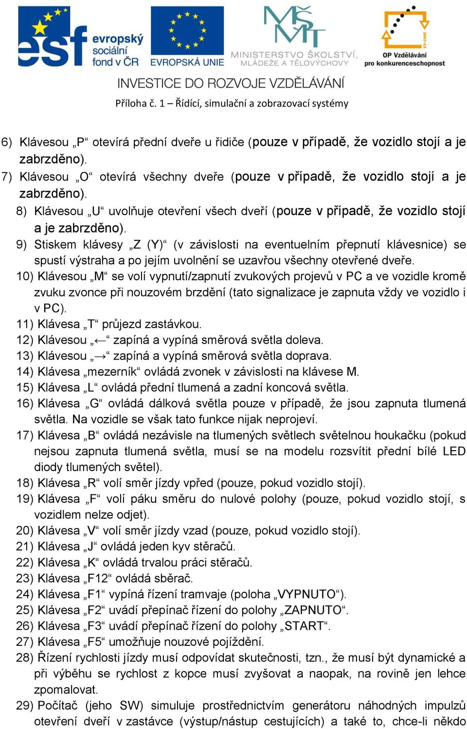 9) Stiskem klávesy Z (Y) (v závislosti na eventuelním přepnutí klávesnice) se spustí výstraha a po jejím uvolnění se uzavřou všechny otevřené dveře.