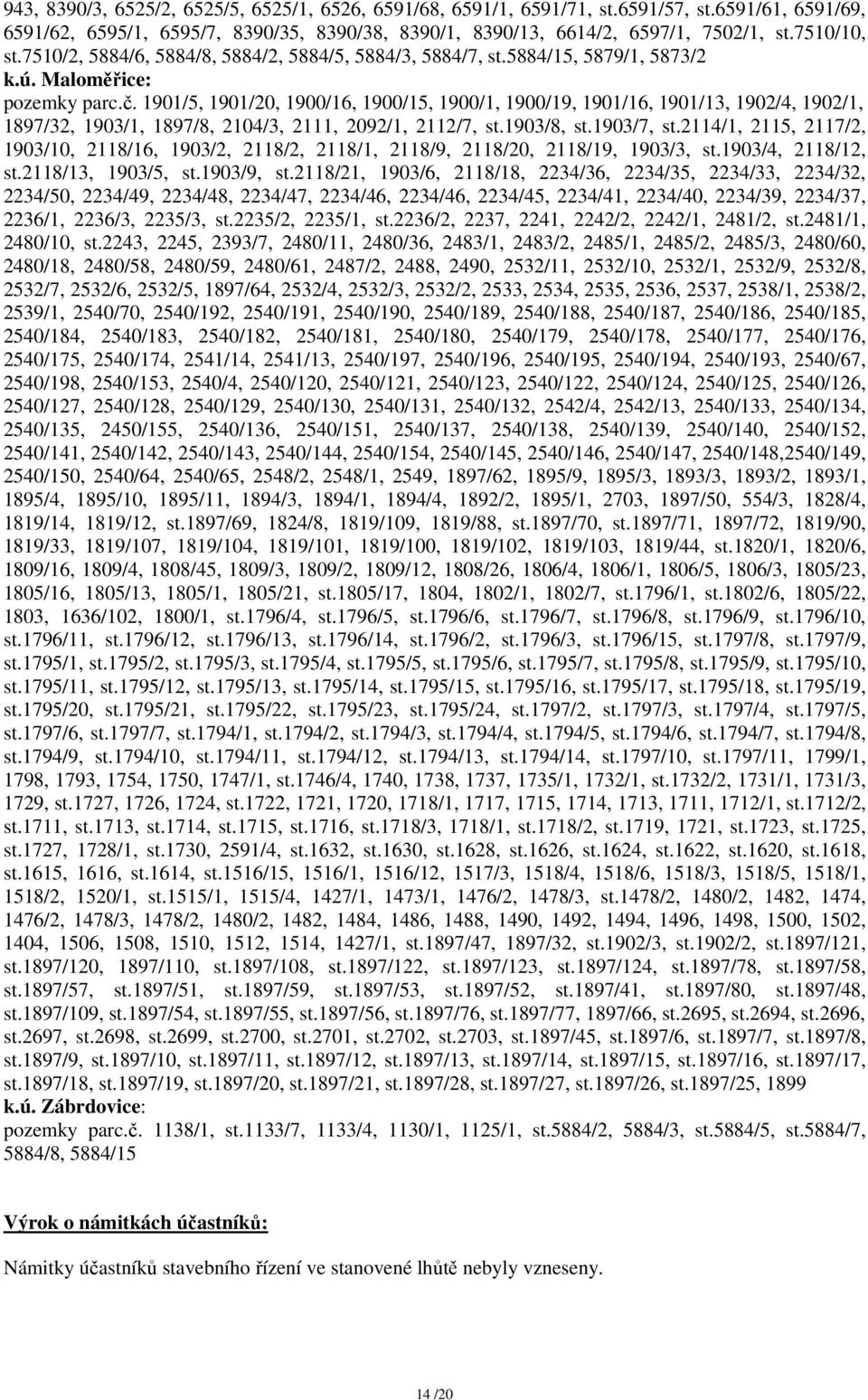 1901/5, 1901/20, 1900/16, 1900/15, 1900/1, 1900/19, 1901/16, 1901/13, 1902/4, 1902/1, 1897/32, 1903/1, 1897/8, 2104/3, 2111, 2092/1, 2112/7, st.1903/8, st.1903/7, st.