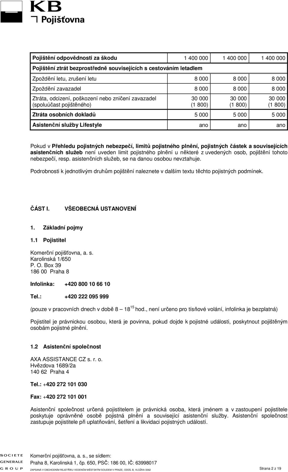 Lifestyle ano ano ano Pokud v Přehledu pojistných nebezpečí, limitů pojistného plnění, pojistných částek a souvisejících asistenčních služeb není uveden limit pojistného plnění u některé z uvedených