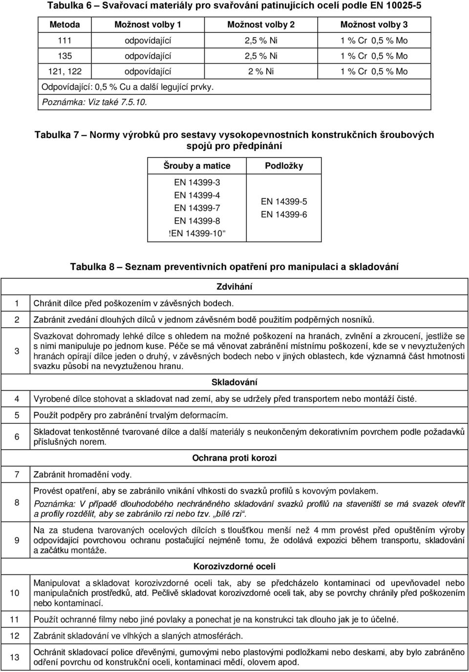 Tulk 7 Normy výroků pro sestvy vysokopevnostních konstrukčních šrouových spojů pro předpínání Šrouy mtice EN 14399-3 EN 14399-4 EN 14399-7 EN 14399-8!