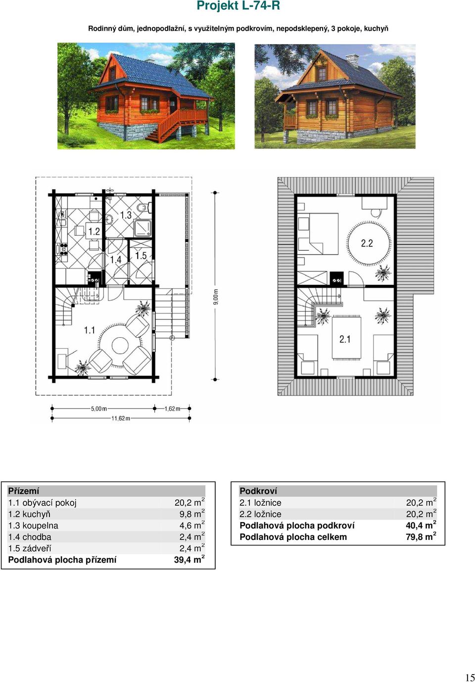 4 chodba 2,4 m 2 1.5 zádveří 2,4 m 2 Podlahová plocha přízemí 39,4 m 2 2.