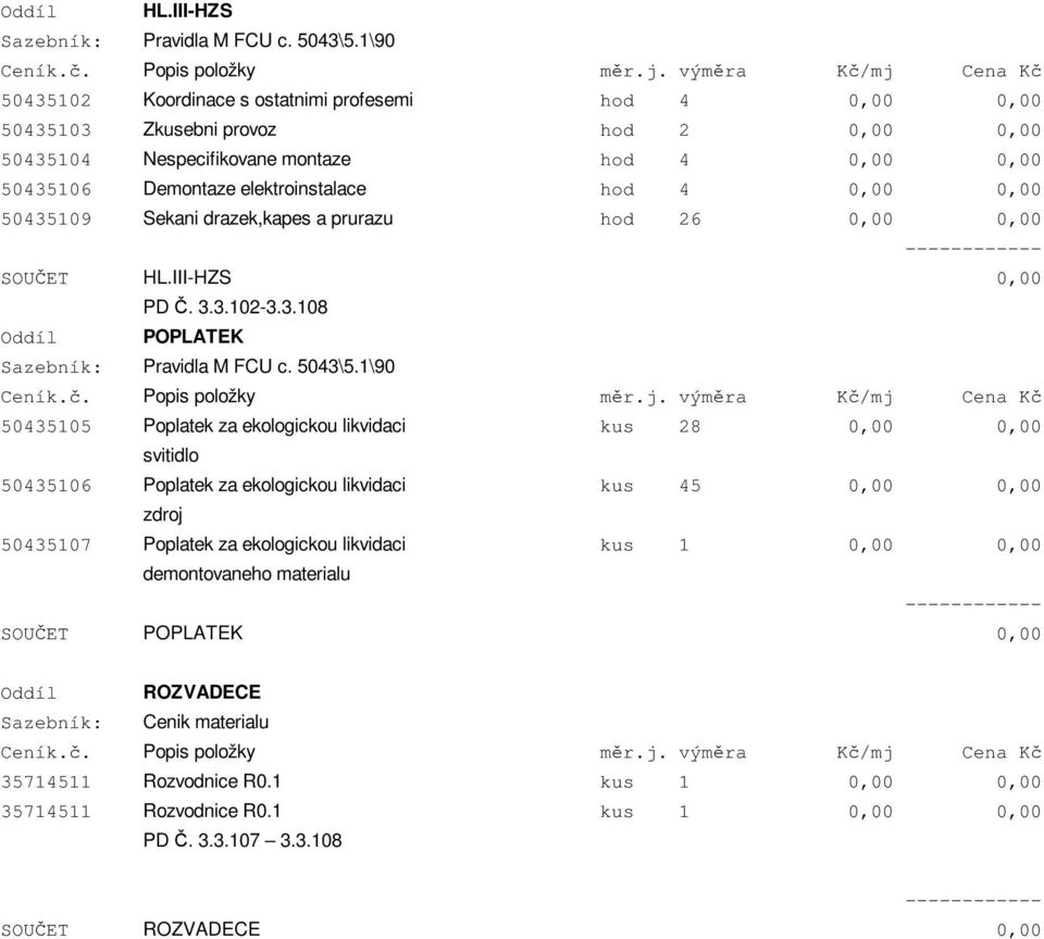4 0,00 0,00 50435109 Sekani drazek,kapes a prurazu hod 26 0,00 0,00 SOUČET HL.III-HZS 0,00 Oddíl POPLATEK Sazebník: Pravidla M FCU c. 5043\5.