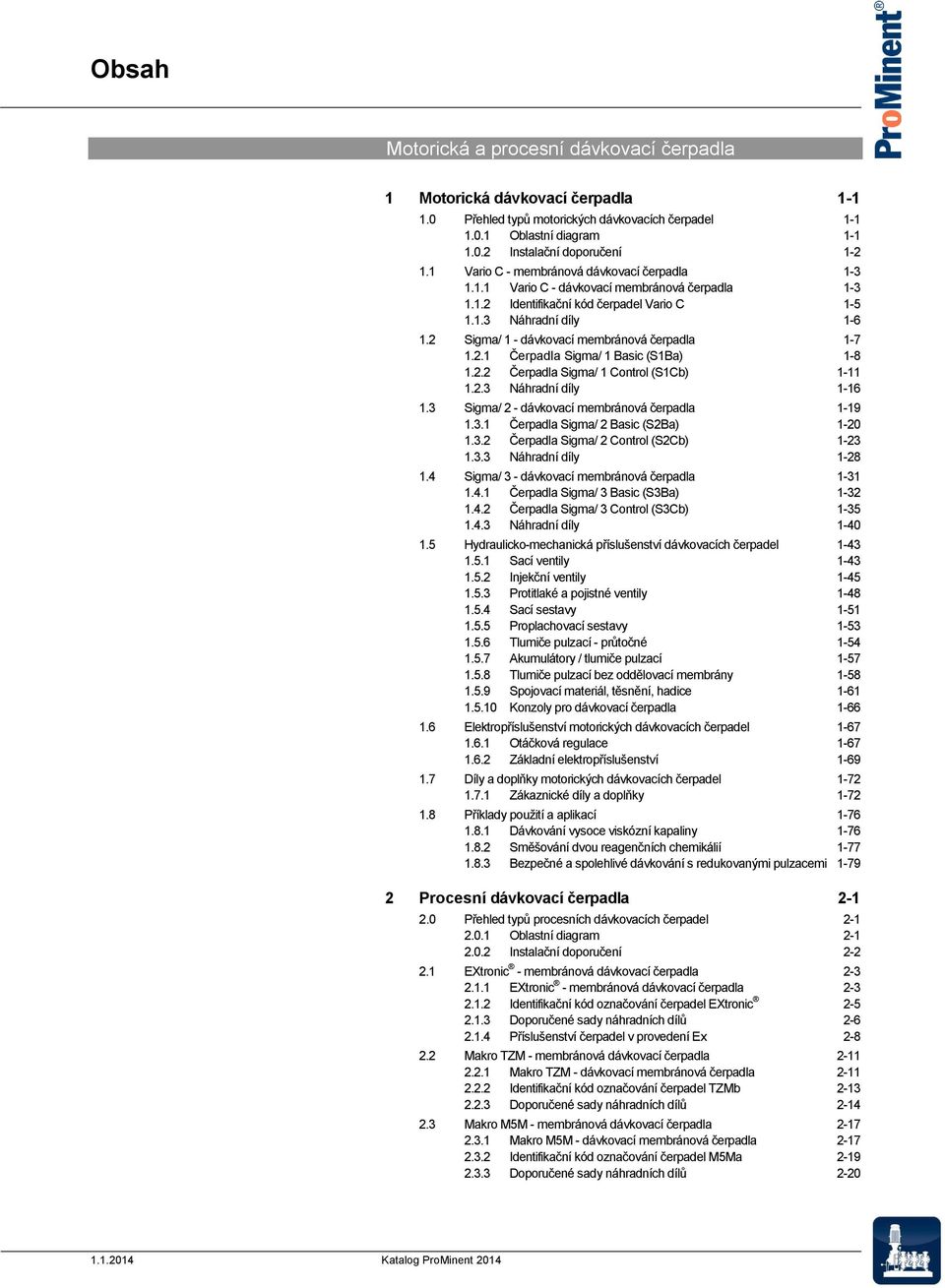 . Čerpadla Sigma/ Basic (SBa) -8.. Čerpadla Sigma/ Control (SCb) -..3 Náhradní díly -6.3 Sigma/ - dávkovací membránová čerpadla -9.3. Čerpadla Sigma/ Basic (SBa) -0.3. Čerpadla Sigma/ Control (SCb) -3.