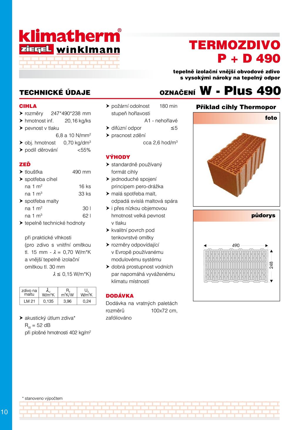 15 mm - l = 0,70 W/m*K a vnější tepelně izolační omítkou tl.