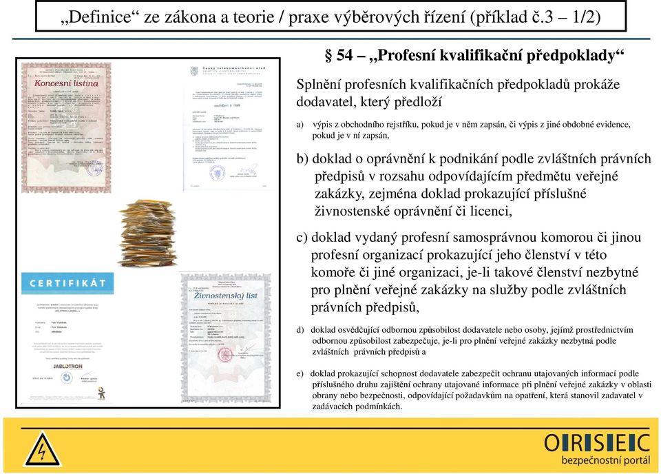 obdobné evidence, pokud je v ní zapsán, b) doklad o oprávnění k podnikání podle zvláštních právních předpisů v rozsahu odpovídajícím předmětu veřejné zakázky, zejména doklad prokazující příslušné