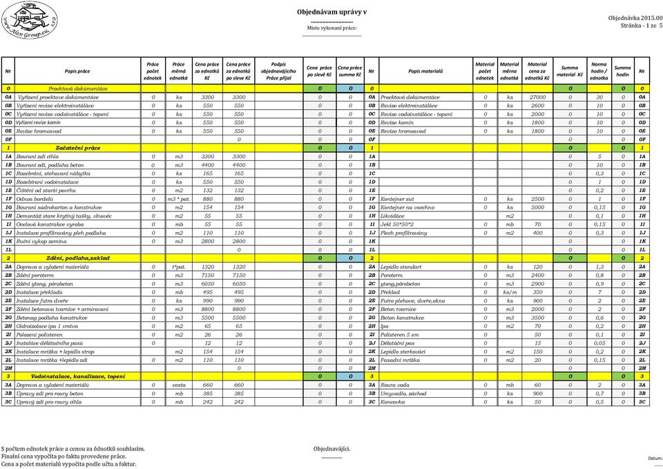 vodoinstáláce - topení 0 ks 2000 0 10 0 0C 0D Vyřízení revíze komín 0 ks 550 550 0 0 0D Revíze komín 0 ks 1800 0 10 0 0D 0E Revíze hromosvod 0 ks 550 550 0 0 0E Revíze hromosvod 0 ks 1800 0 10 0 0E