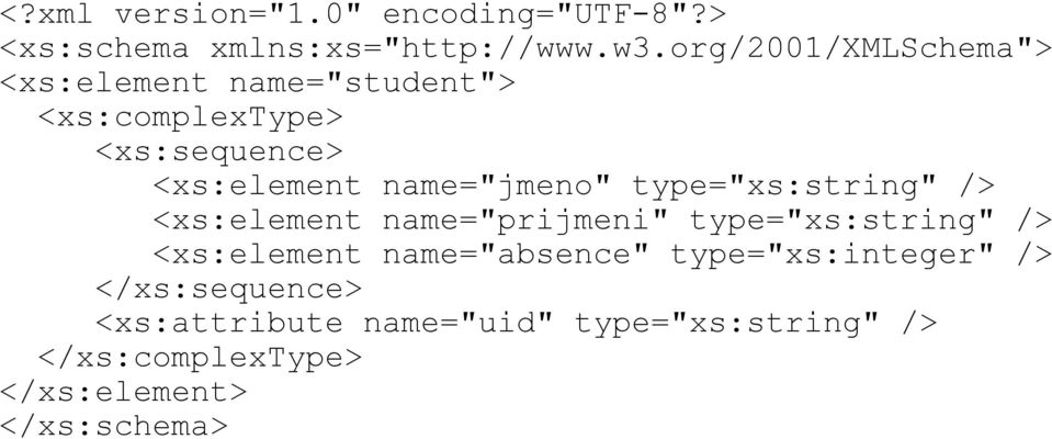 name="jmeno" type="xs:string" /> <xs:element name="prijmeni" type="xs:string" /> <xs:element