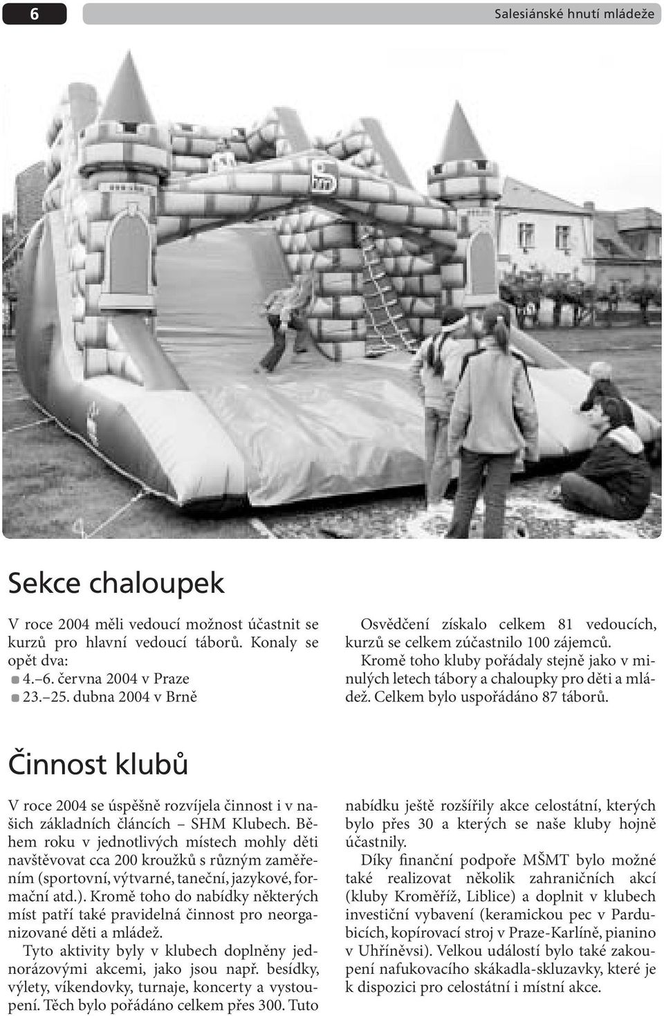 Celkem bylo uspořádáno 87 táborů. Činnost klubů V roce 2004 se úspěšně rozvíjela činnost i v našich základních článcích SHM Klubech.