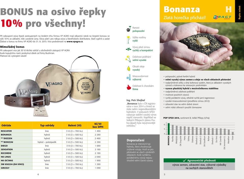 Sleva platí i pro nákup osiva u kteréhokoliv distributora. Stačí vyplnit a zaslat Žádost o bonus na firmu VP AGRO do 31. 8. 2015. Více podrobností na www.vpagro.cz.