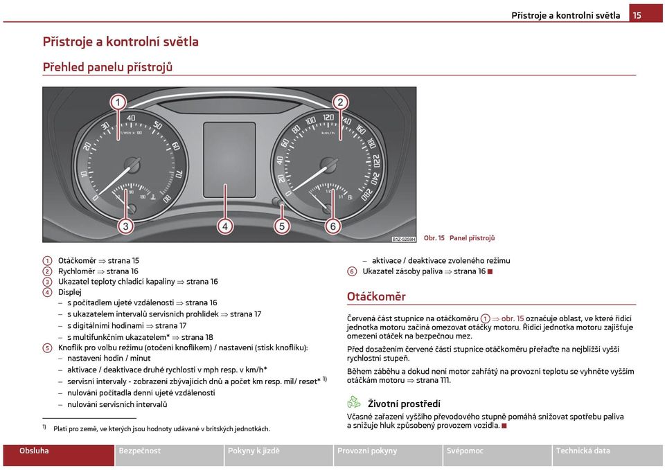 servisních prohlídek strana 17 s digitálními hodinami strana 17 s multifunkčním ukazatelem* strana 18 Knoflík pro volbu režimu (otočení knoflíkem) / nastavení (stisk knoflíku): nastavení hodin /