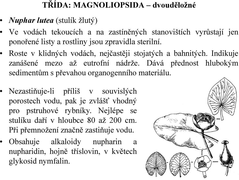 Dává přednost hlubokým sedimentůmspřevahou organogenního materiálu.