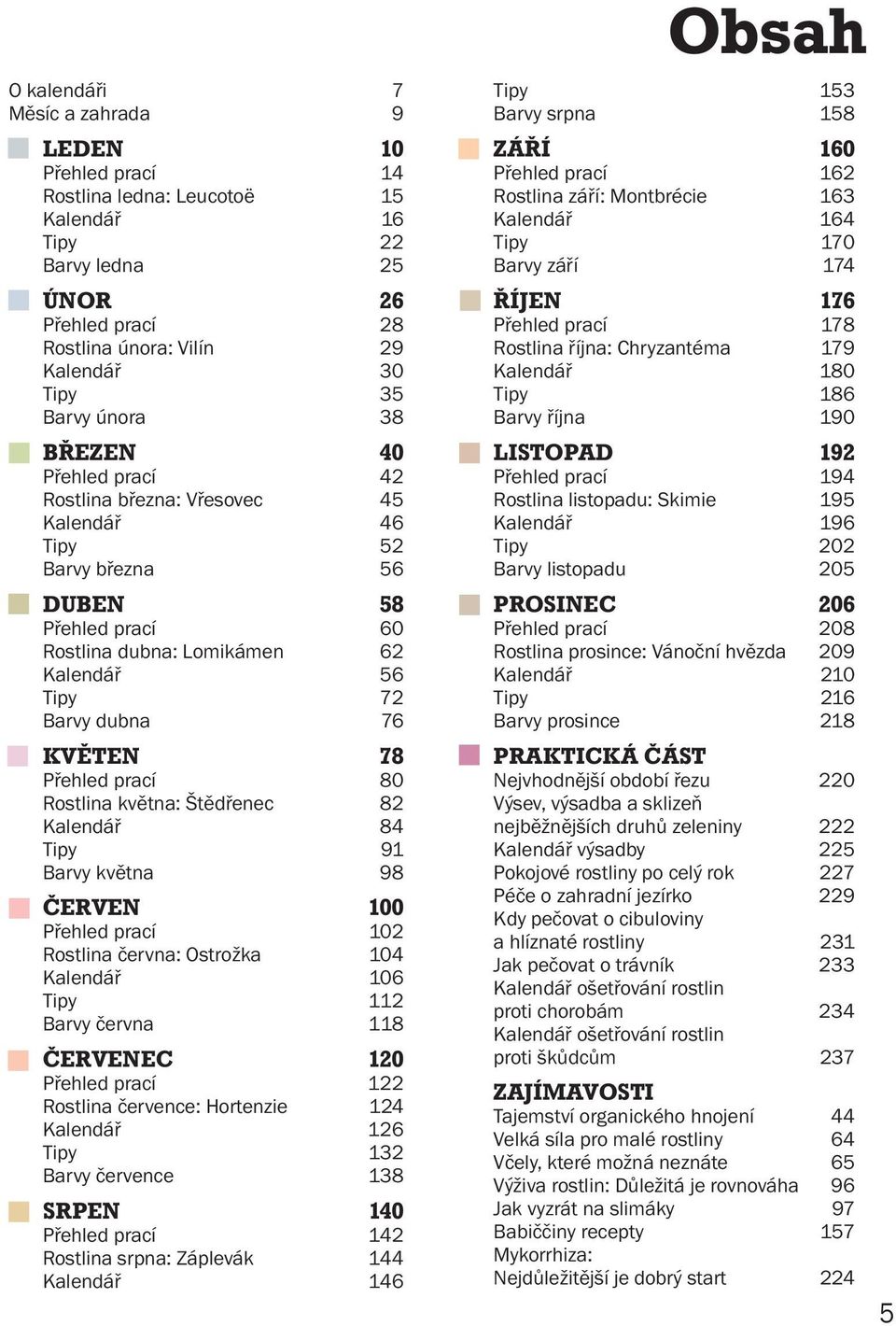 prací 80 Rstlina května: Štědřenec 82 Kalendář 84 Tipy 91 Barvy května 98 ČERVEN 100 Přehled prací 102 Rstlina června: Ostržka 104 Kalendář 106 Tipy 112 Barvy června 118 ČERVENE 120 Přehled prací 122