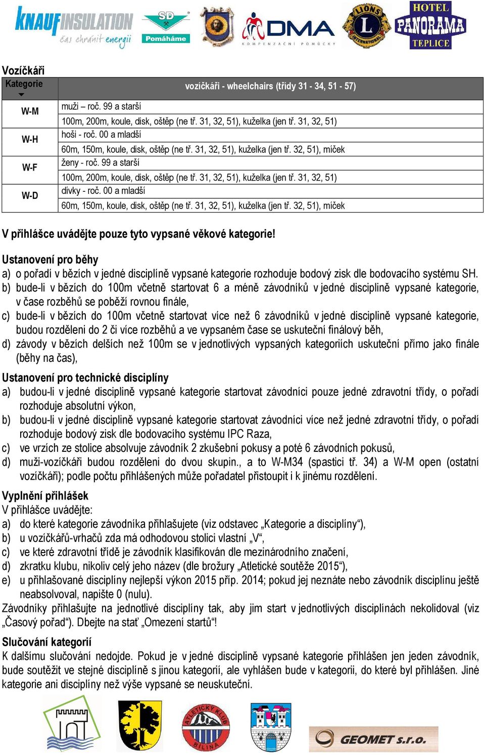 00 a mladší 60m, 150m,,, (ne tř. 31, 32, 51), kuželka (jen tř. 32, 51), míček V přihlášce uvádějte pouze tyto vypsané věkové kategorie!