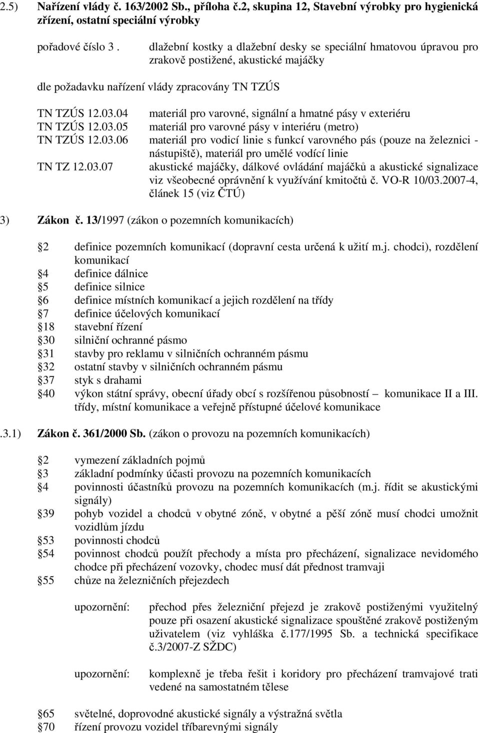 04 materiál pro varovné, signální a hmatné pásy v exteriéru TN TZÚS 12.03.